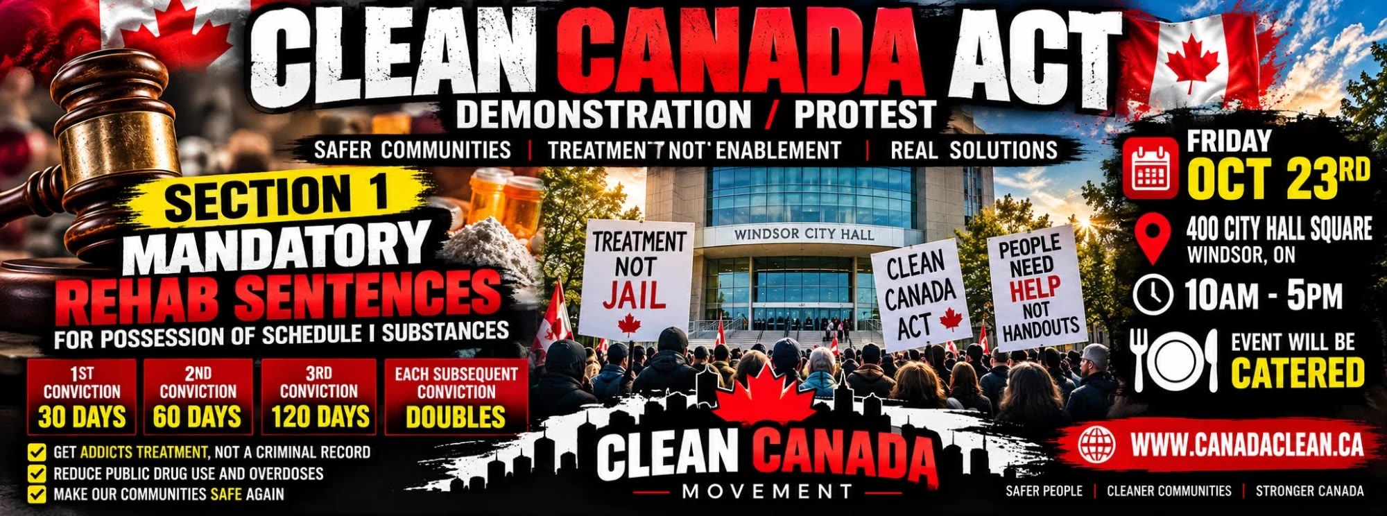Clean Canada Act demonstration and protest, Friday October 23rd, 10am to 5pm, 400 City Hall Square, Windsor, Ontario